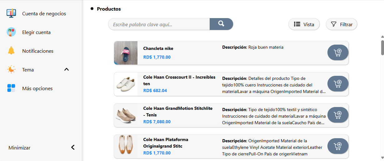 Productos área de ventas